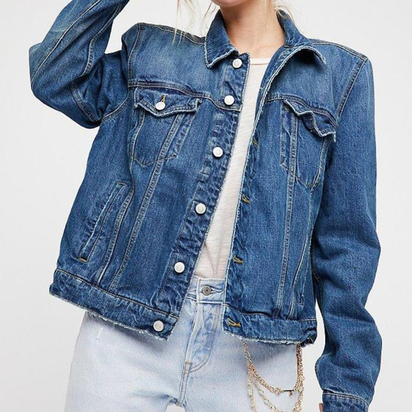 NWOT Free People Strong Shoulder Denim Jacket - Picture 4 of 7